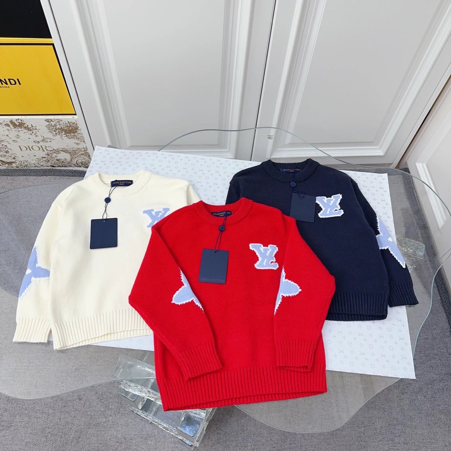 Kid Louis Vuitton Red Round Neck Sweater