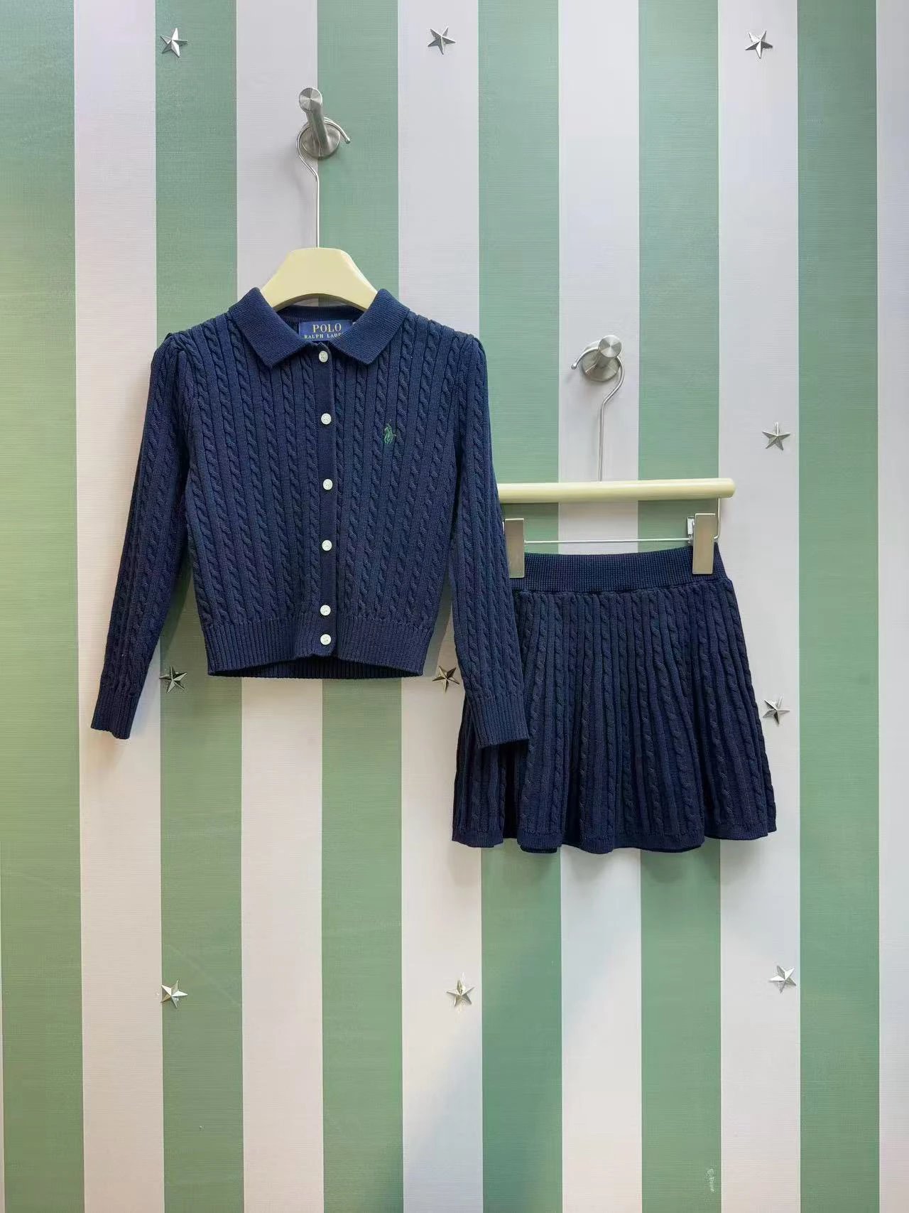 Kid Ralph Lauren Navy Cable Knit Cardigan and Skirt Set