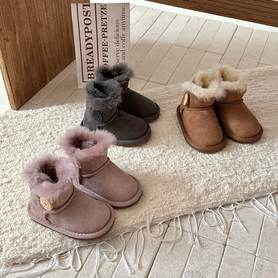 Kid Faux Fur Trim Snow Boots in Grey, Brown, and Pink
