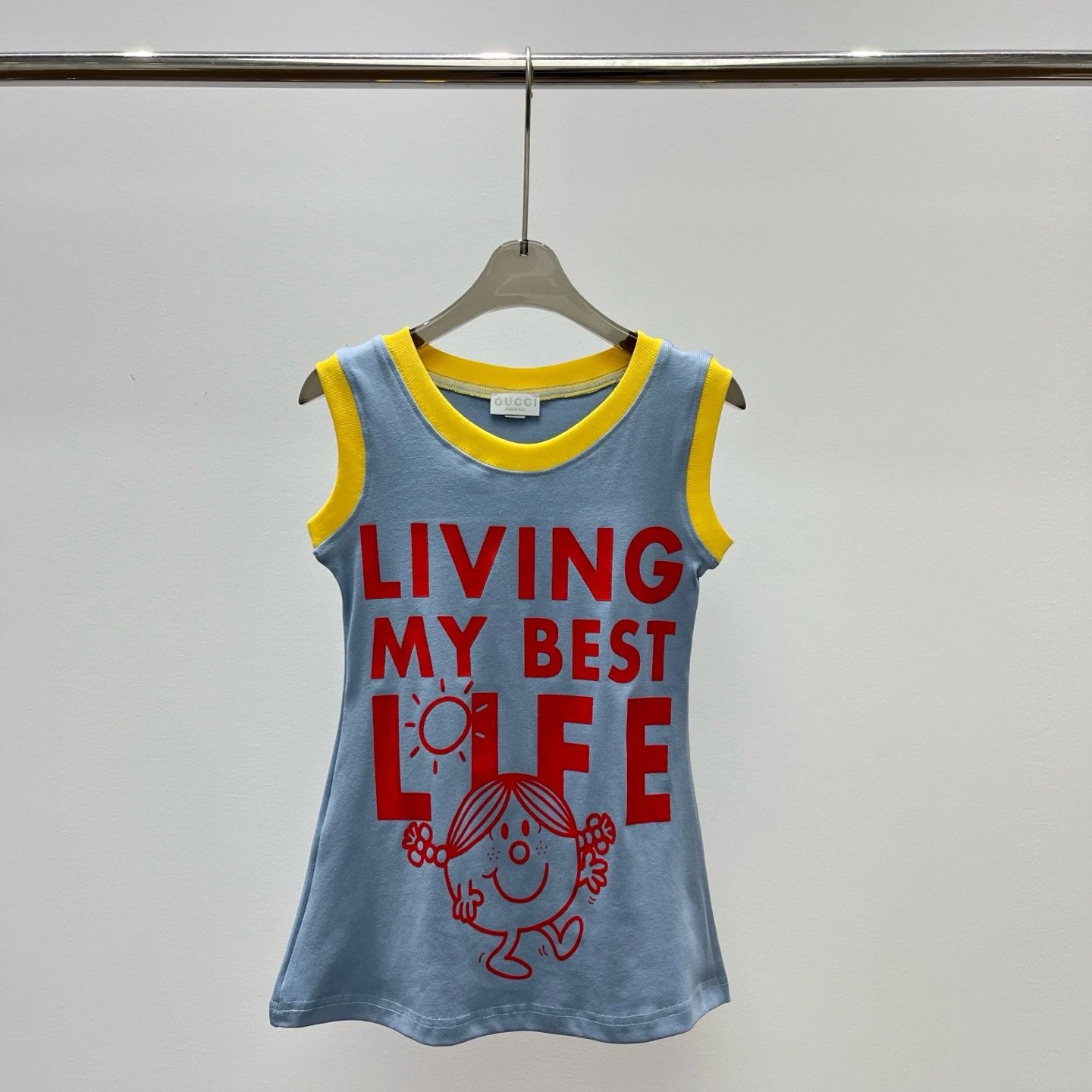 Kid Gucci Blue Sleeveless Top with Yellow Trim