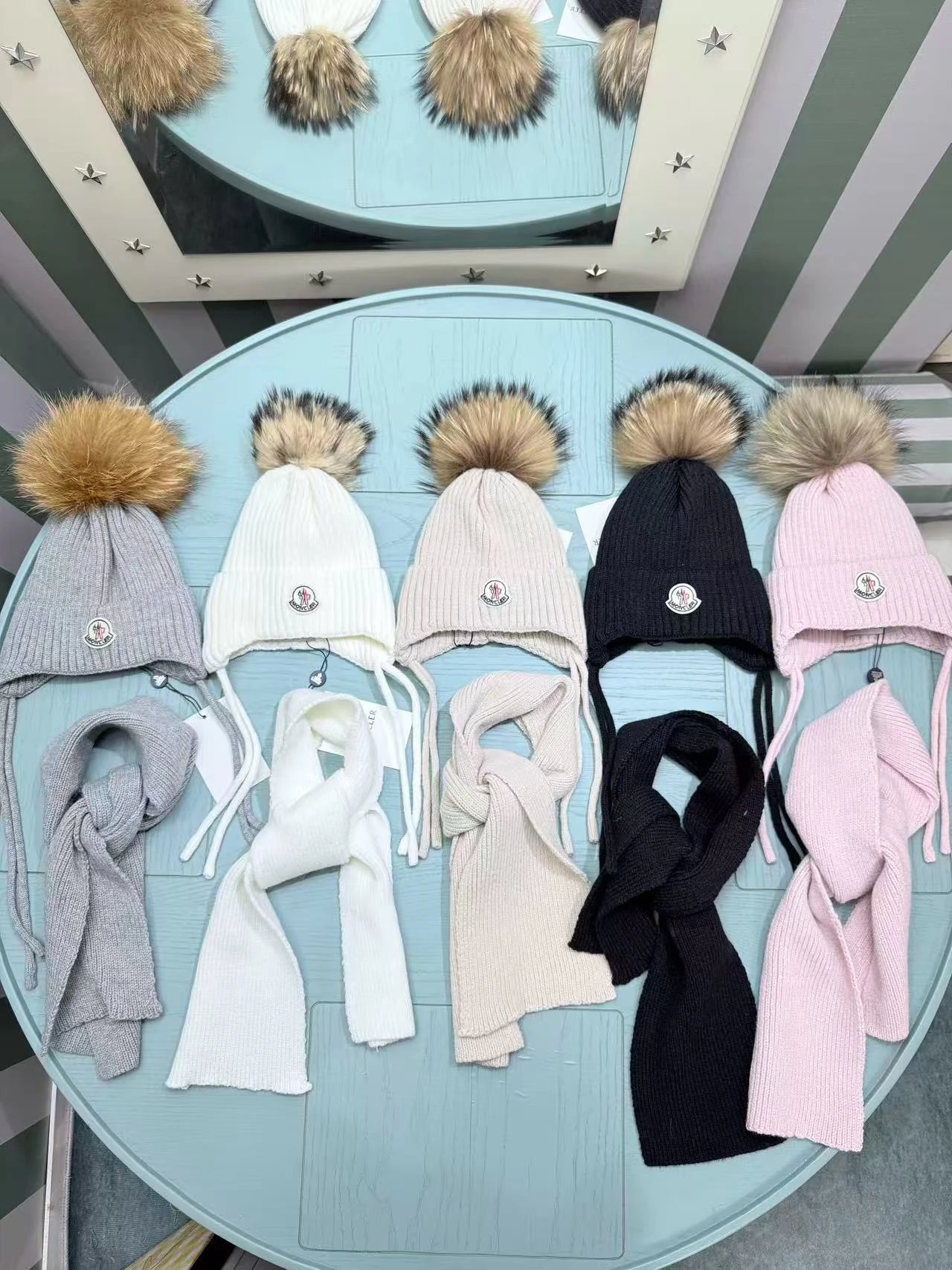 Kid Moncler Colorful Knit Hats and Scarves Set