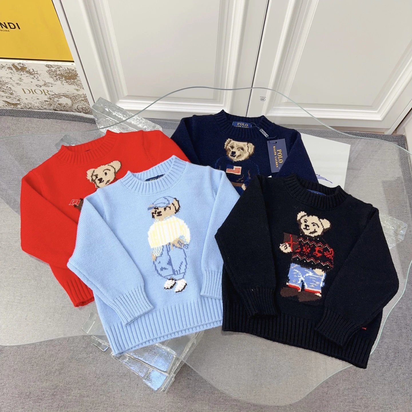 Kid Ralph Lauren Kids Colorful Bear Knit Sweaters