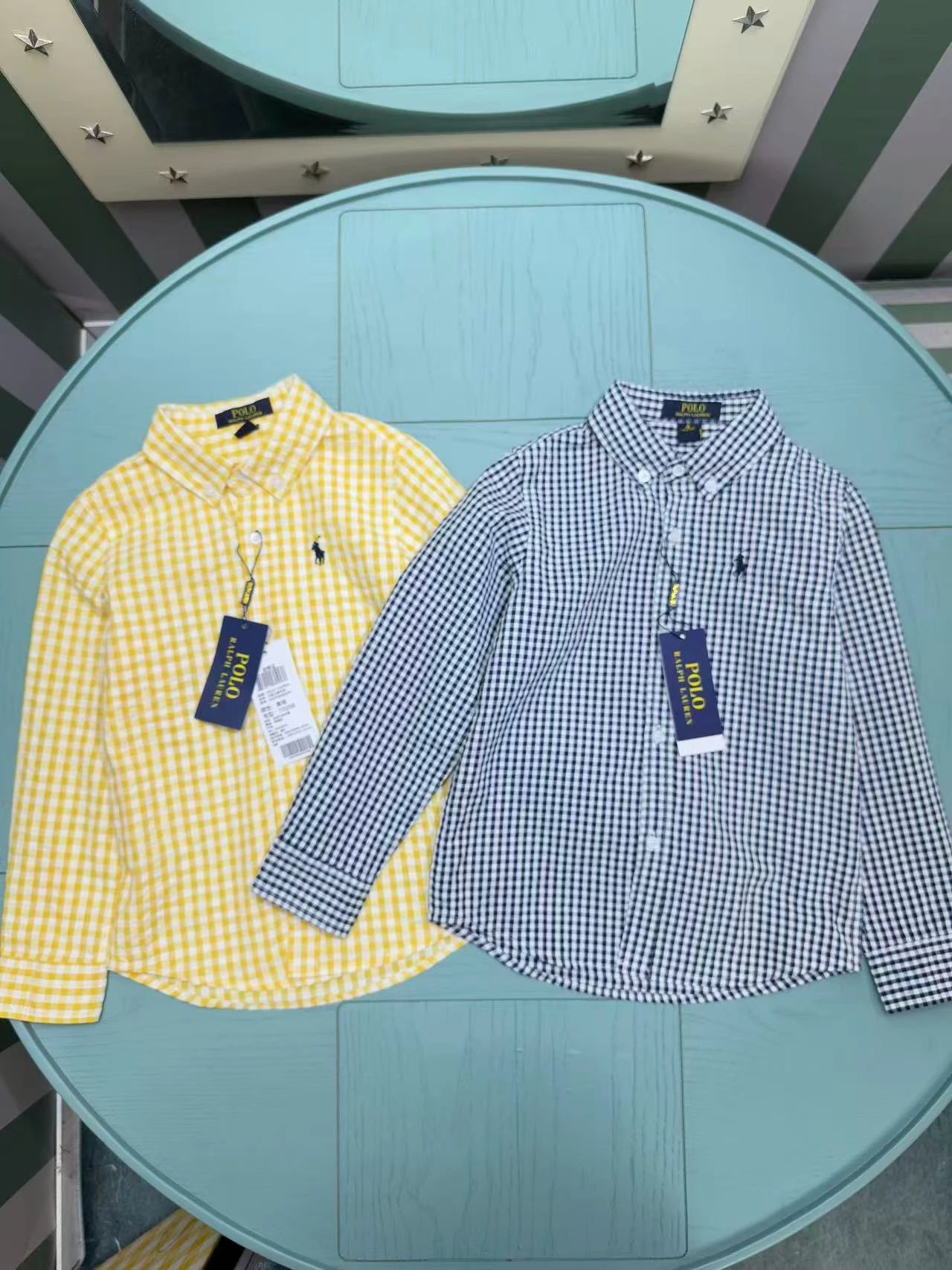 Kid Ralph Lauren Yellow and Blue Gingham Long Sleeve Shirts