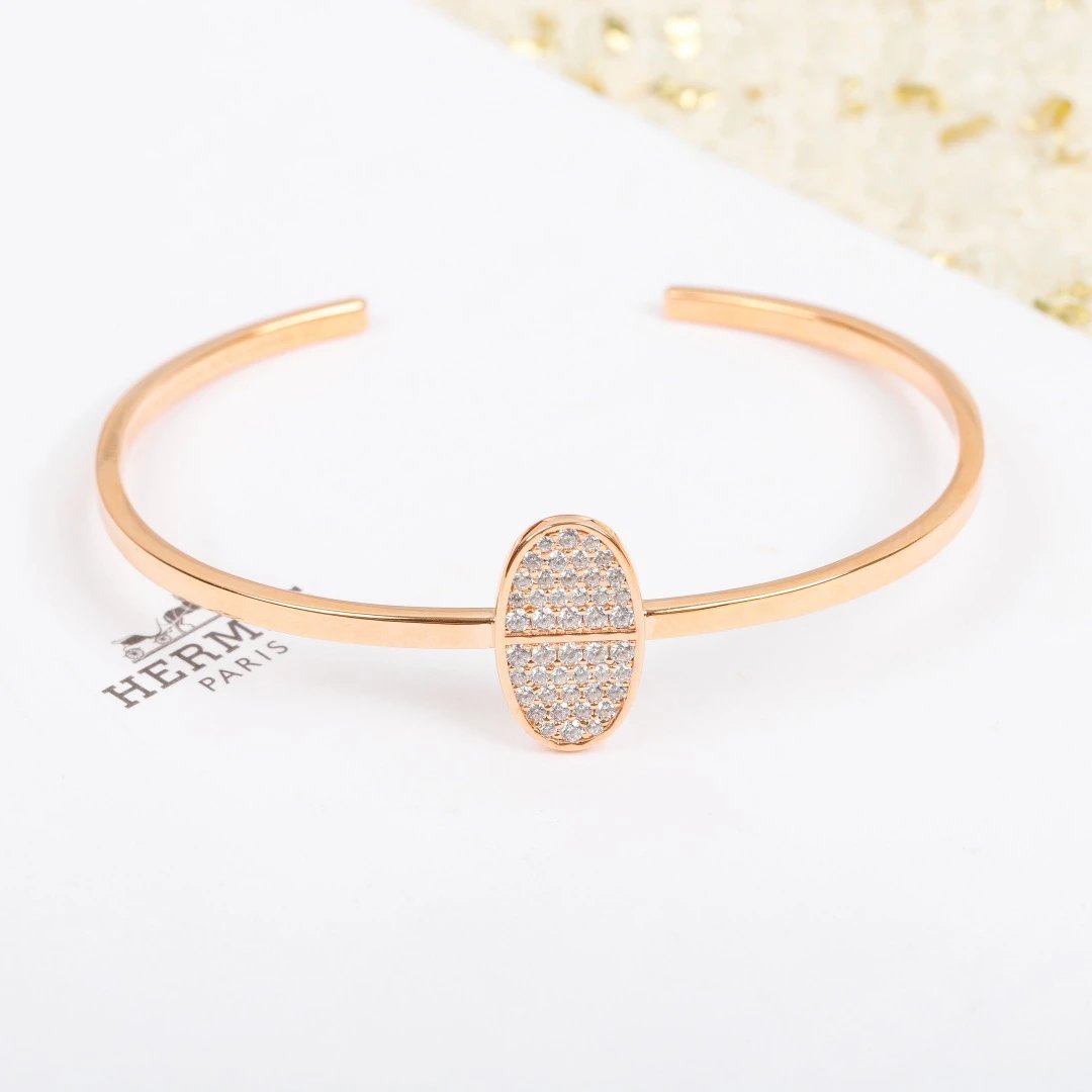 Rose Gold Crystal Oval Cuff Bracelet