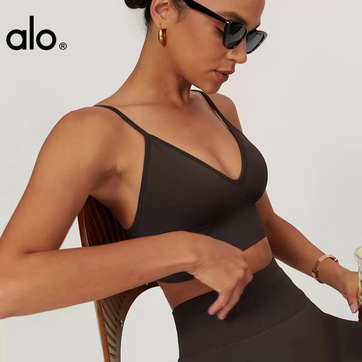 Alo Black V-Neck Sports Bra