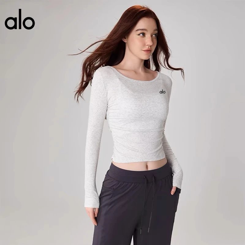 Alo Grey Long Sleeve Crop Top