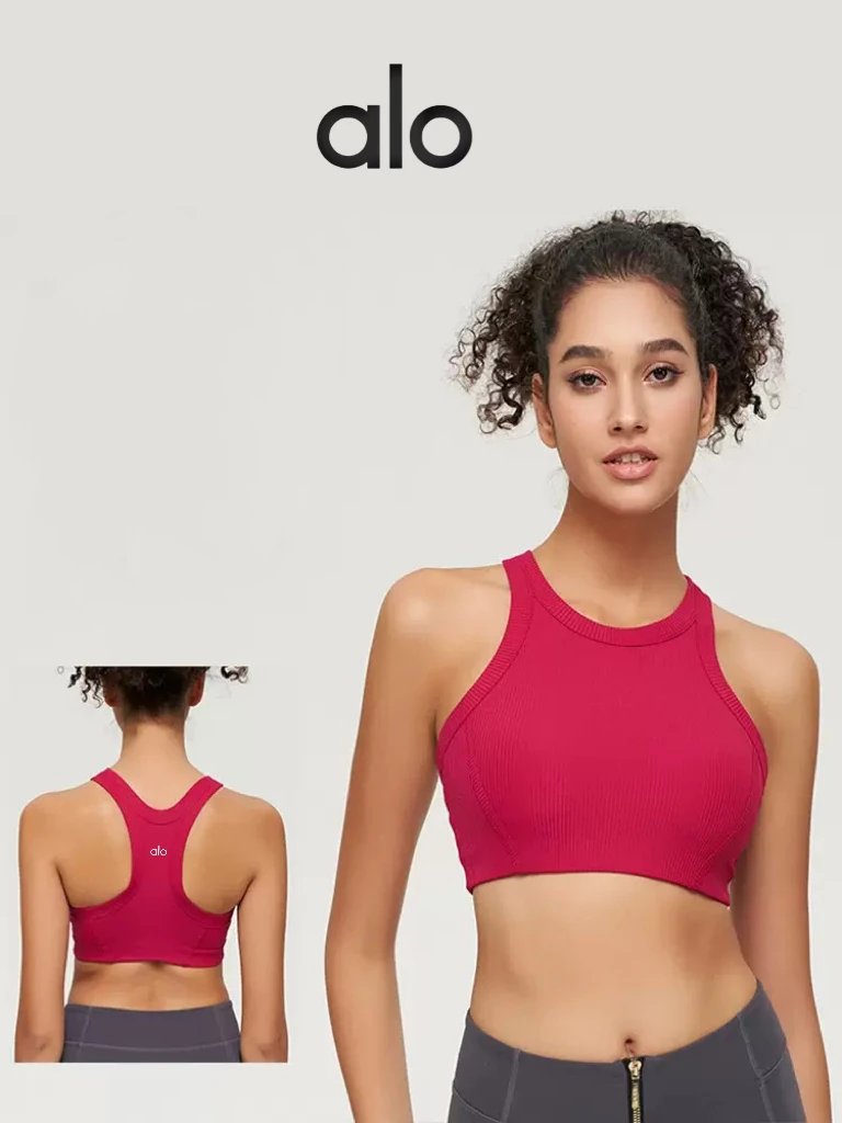 Alo Red Ribbed Crop Sports Bra