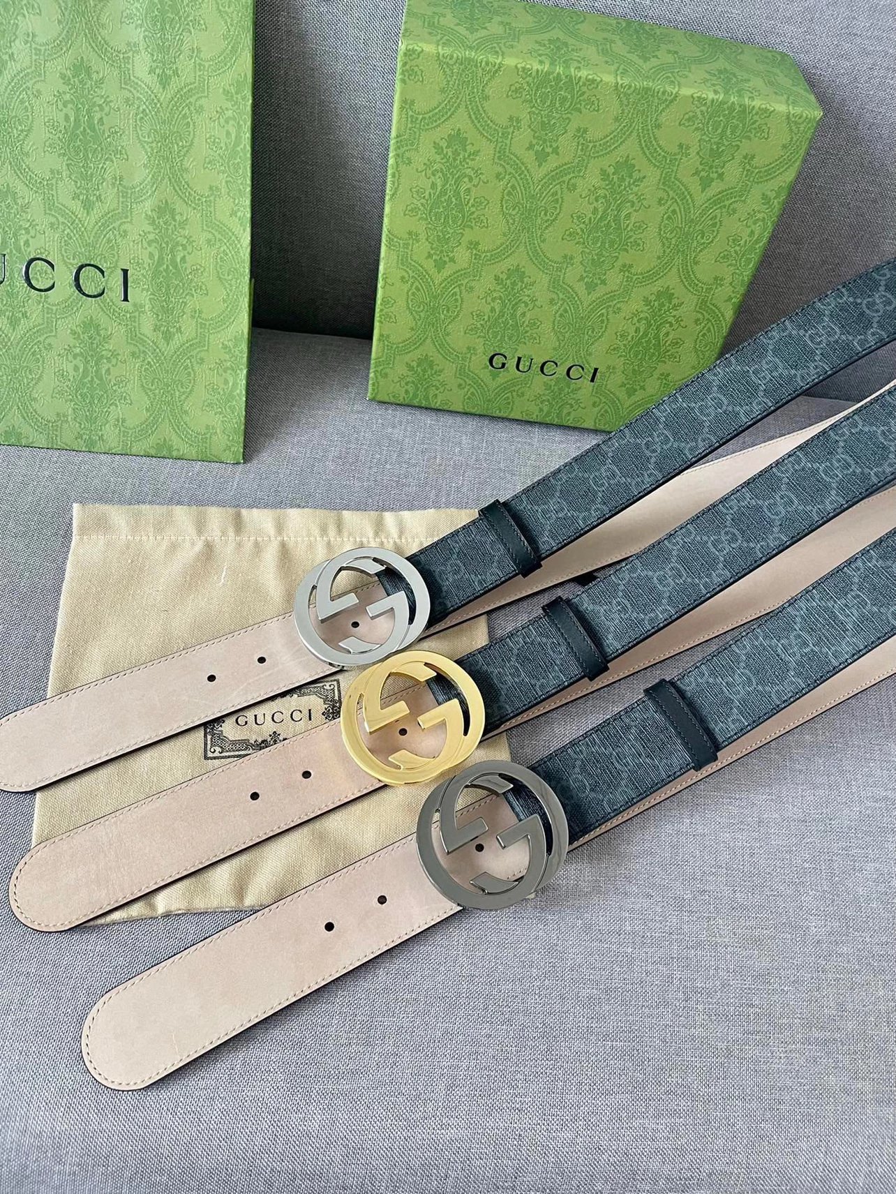 Gucci Blue Leather Belt with Interlocking G Buckle