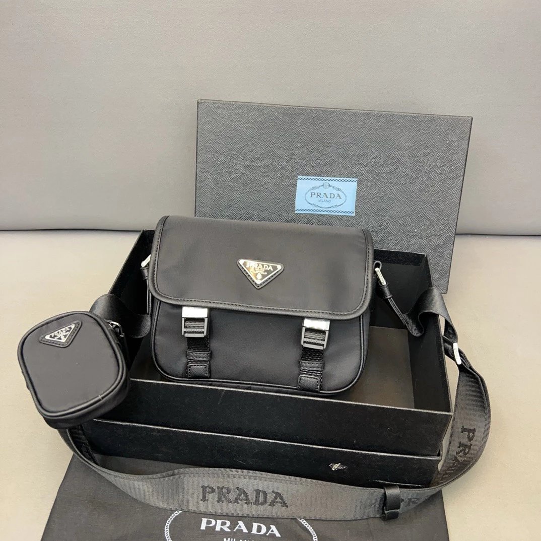 Prada Black Nylon Messenger Bag Set