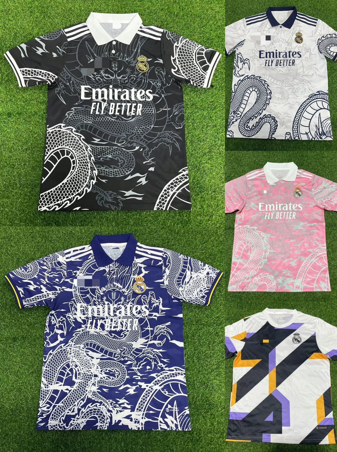 Real Madrid Dragon Print Polo Shirts and Geometric Design Jerseys