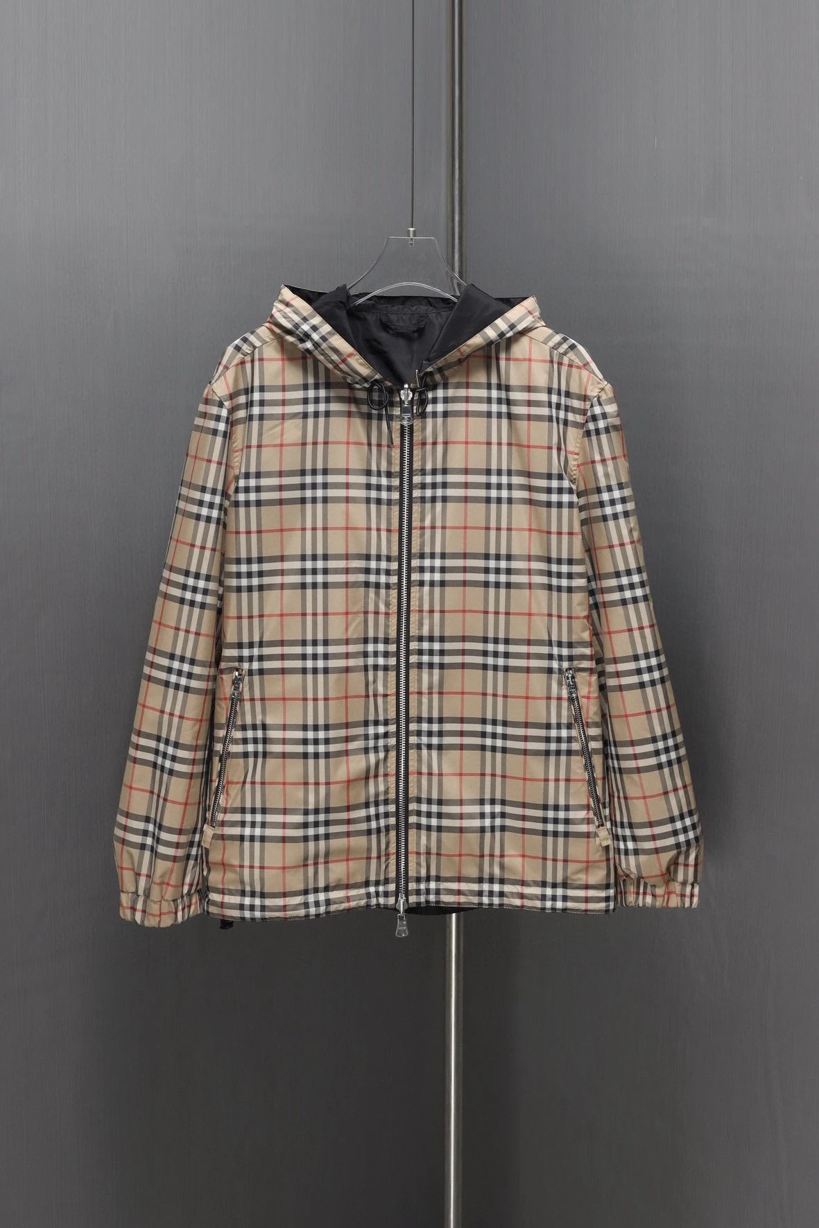 Burberry Beige Plaid Hooded Jacket