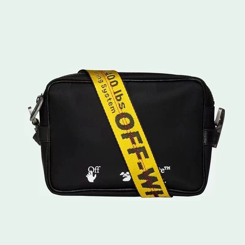 Off-White Black Crossbody Bag with Yellow Strap