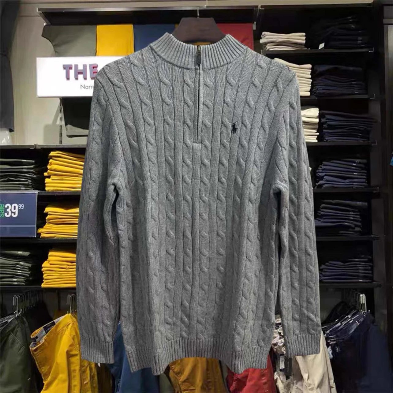 Ralph Lauren Grey Cable Knit Half-Zip Sweater