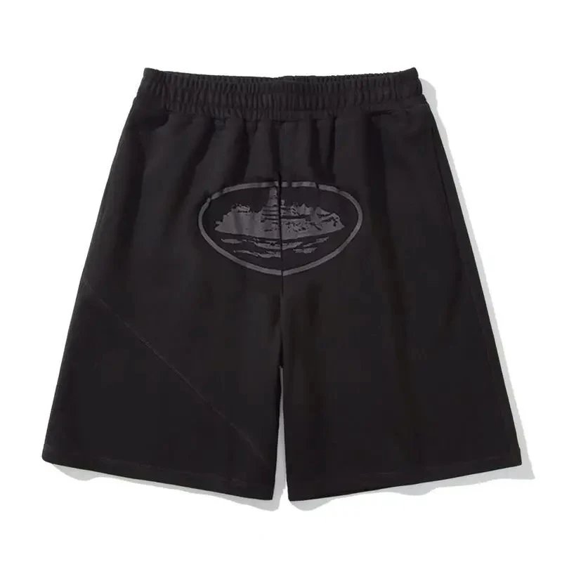 Black Casual Shorts with Oval Graphic Design