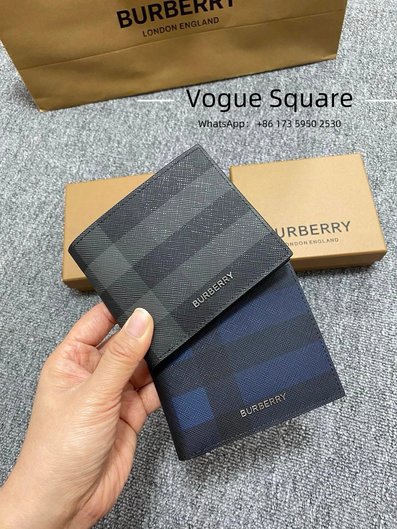 Burberry Black and Blue Check Bifold Wallet