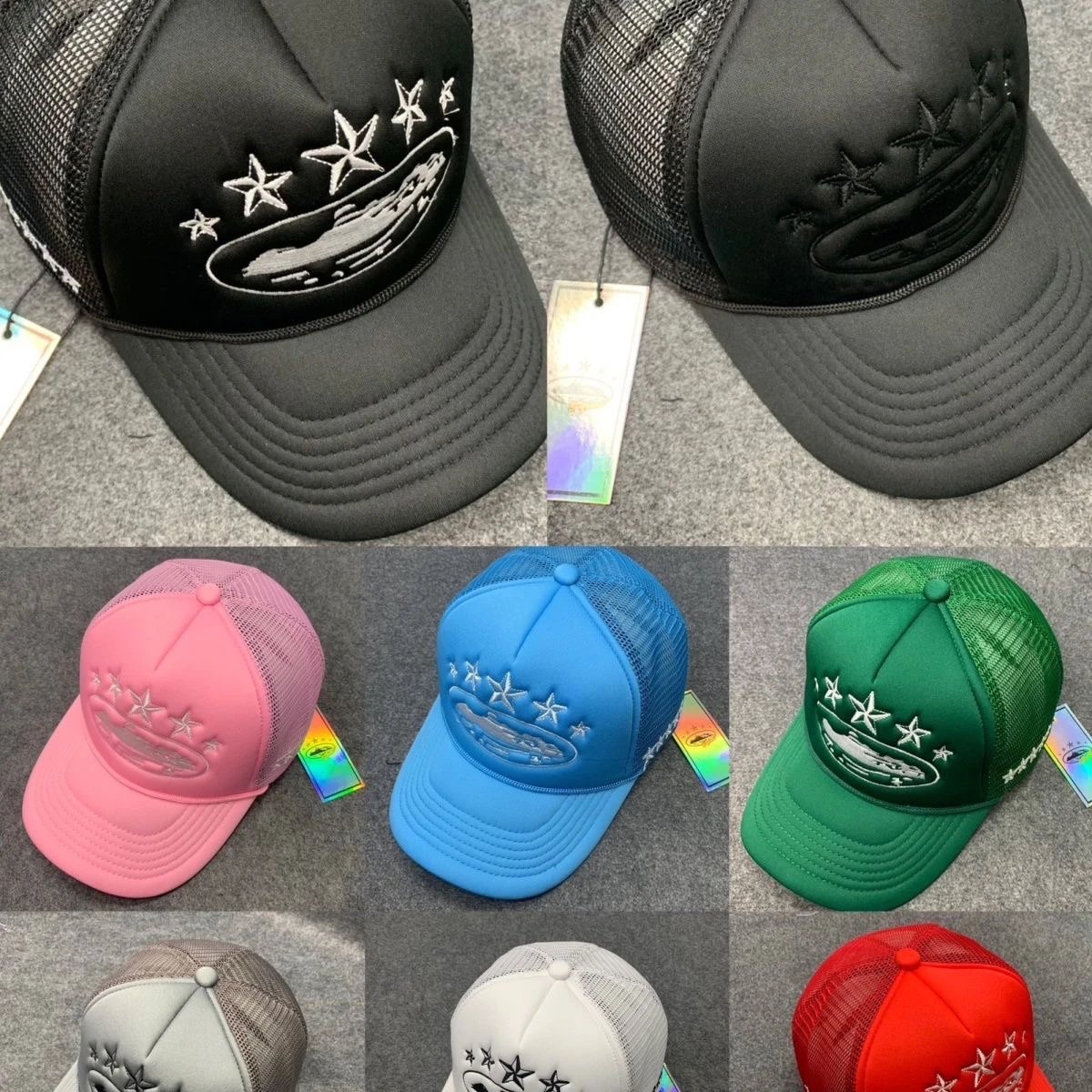 Trucker Cap with Embroidered Crocodile and Stars Design in Multiple Colors