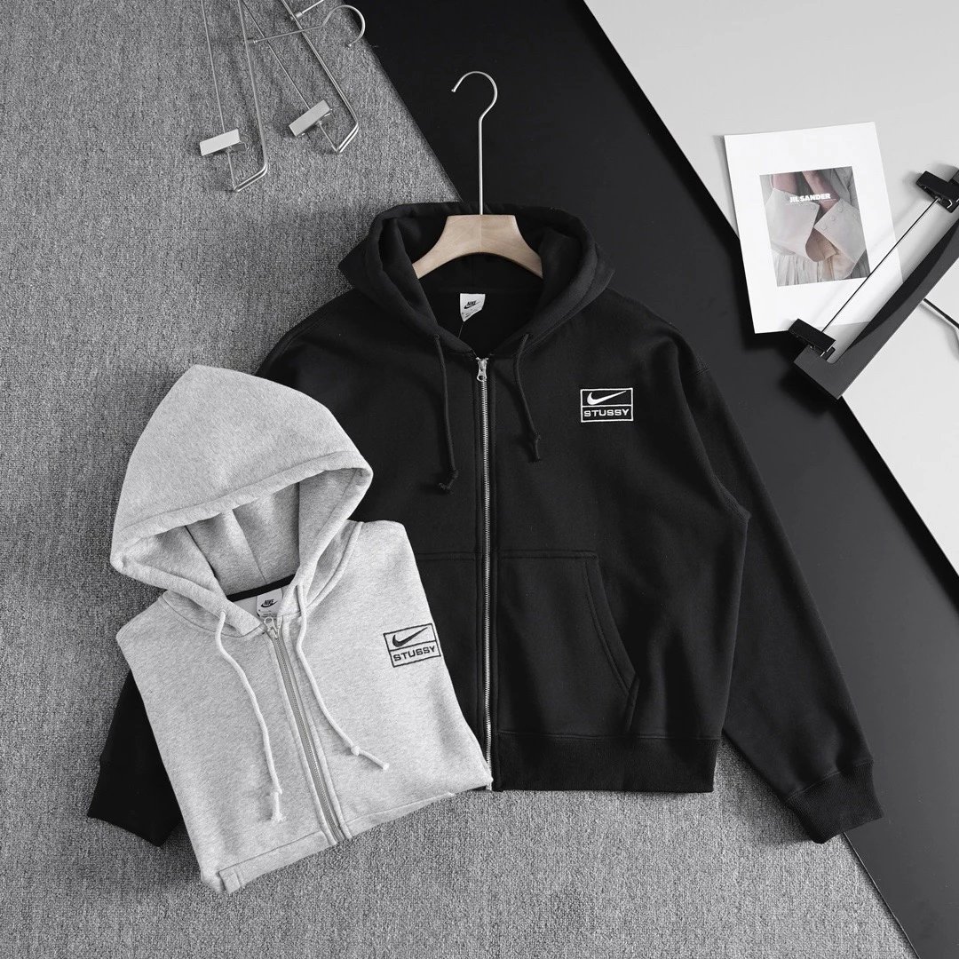 Stussy Nike Black and Grey Zip-Up Hoodies