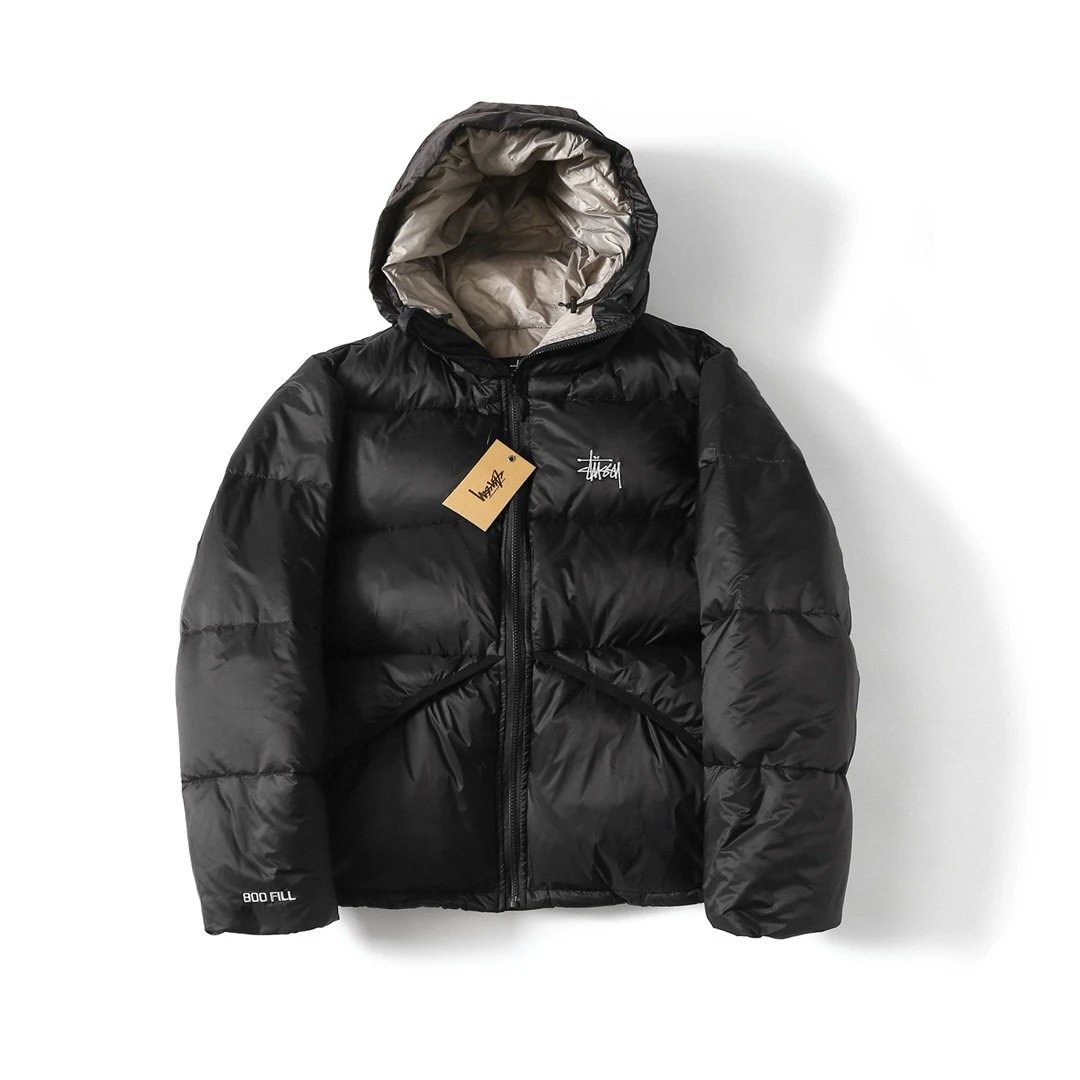 Stussy Black Hooded Puffer Jacket
