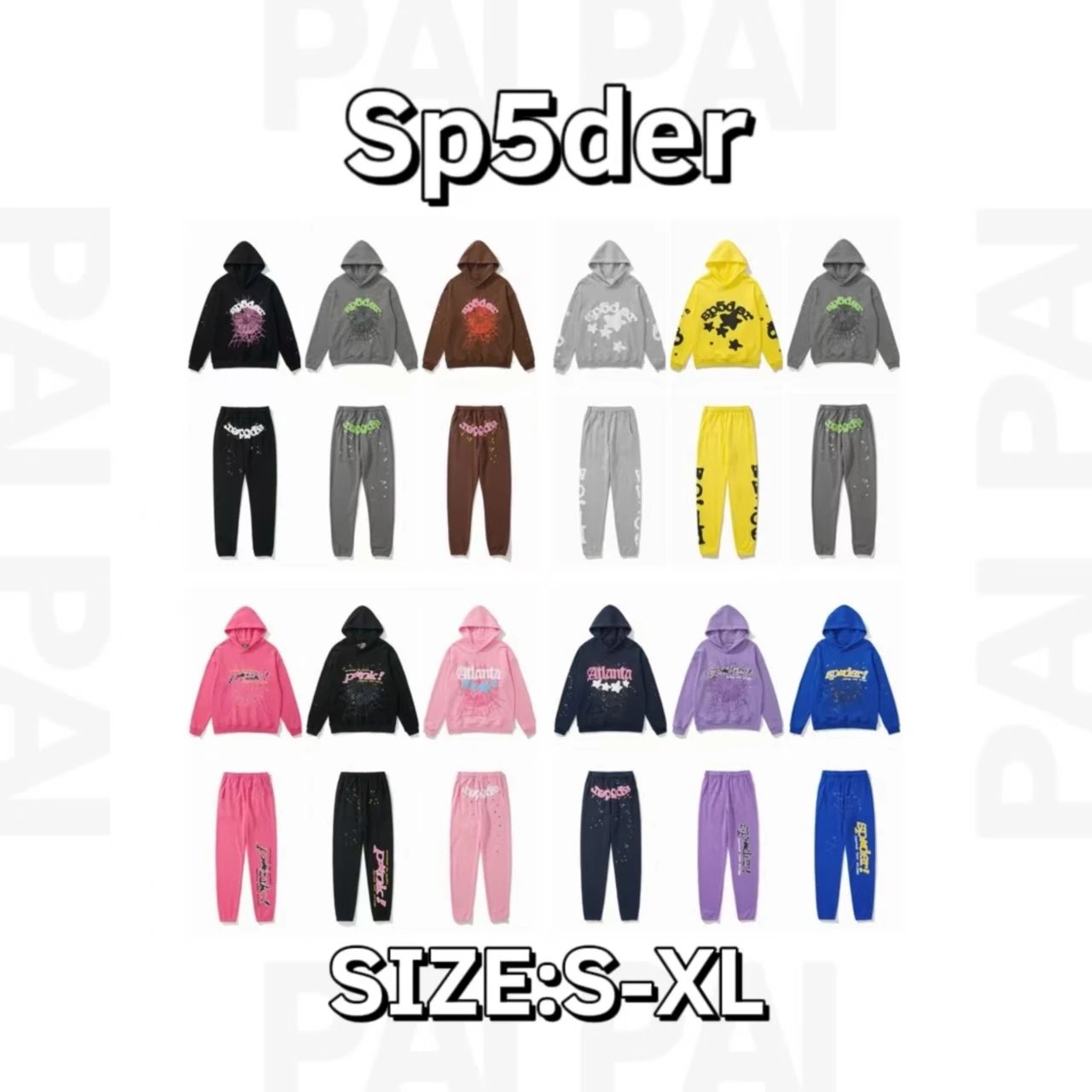 Sp5der Black Hoodie and Pants Set