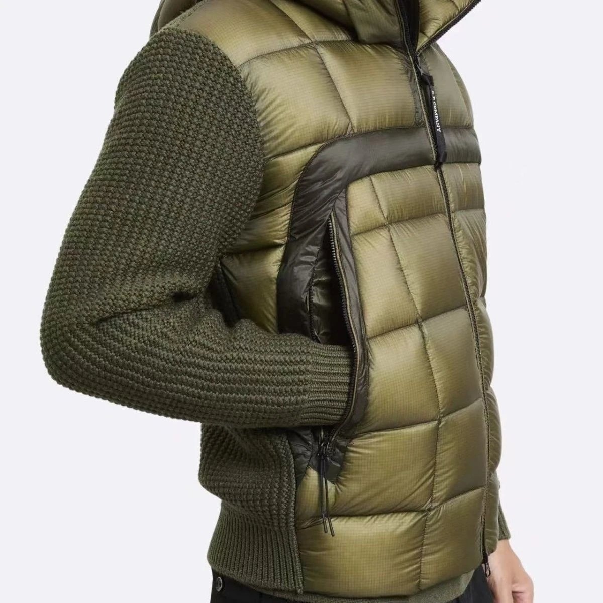 C.P. Company Olive Quilted Vest with Knit Sleeves