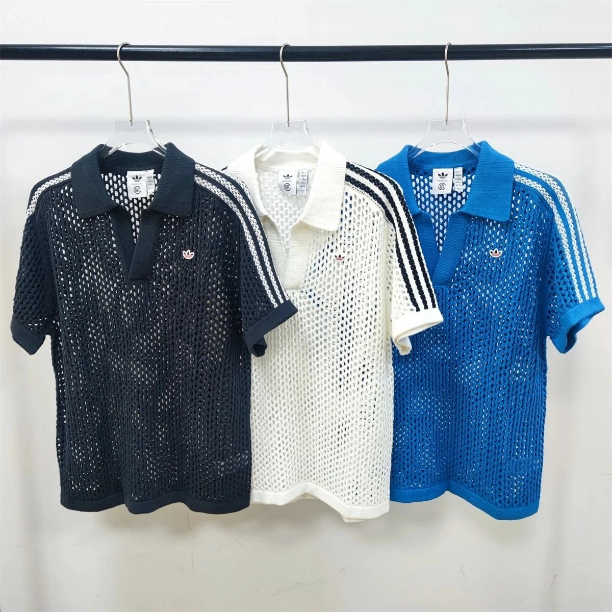 Adidas Black White and Blue Mesh Polo Shirts