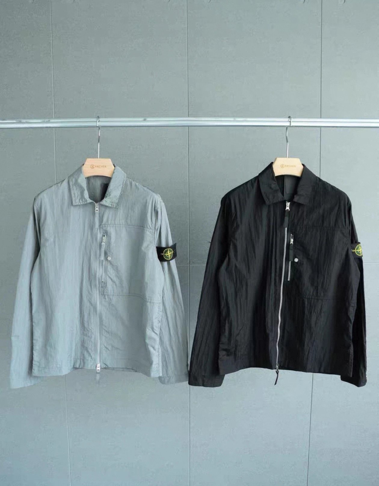 Stone Island Grey and Black Shirts with Zipper Closure