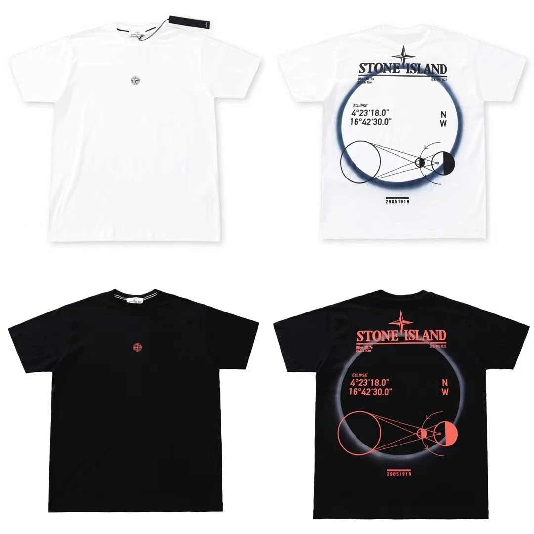 Stone Island White and Black T-Shirt with Eclipse Print