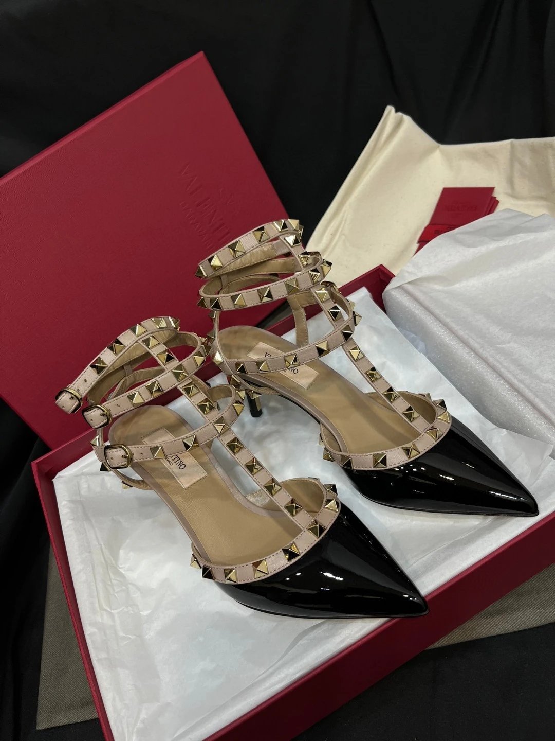 Valentino Black Studded Ankle Strap Pumps